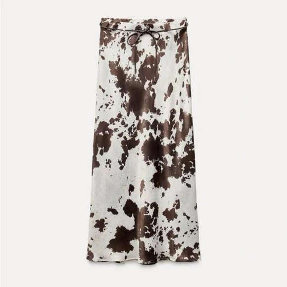 ZARA ANIMAL PRINT SATIN EFFECT MIDI SKIRT - Picture 3 of 4